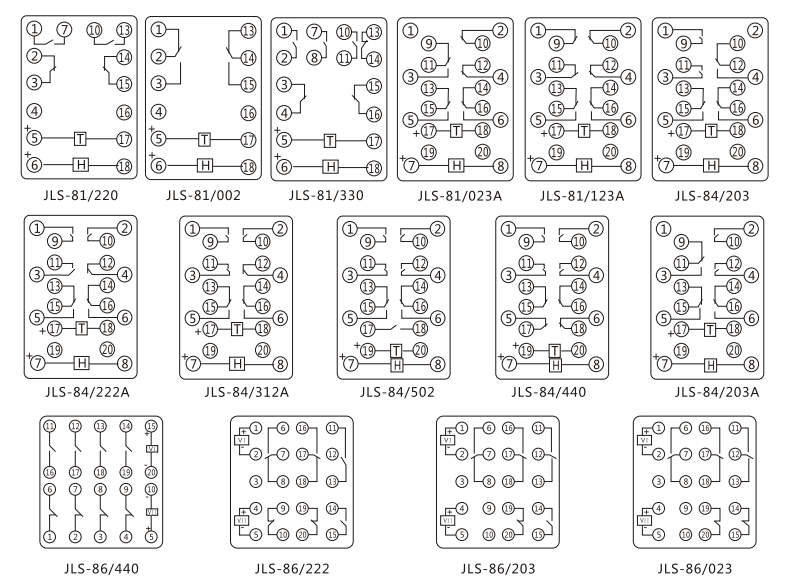 JLS-81/023A靜態雙位置繼電器內部及外引接線圖(正視圖) JLS-81/023A靜態雙位置繼電器內部及外引接線圖(正視圖)