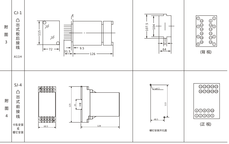 JLS-81/023A靜態雙位置繼電器外形及開孔尺寸圖2 JLS-81/023A靜態雙位置繼電器外形及開孔尺寸圖2