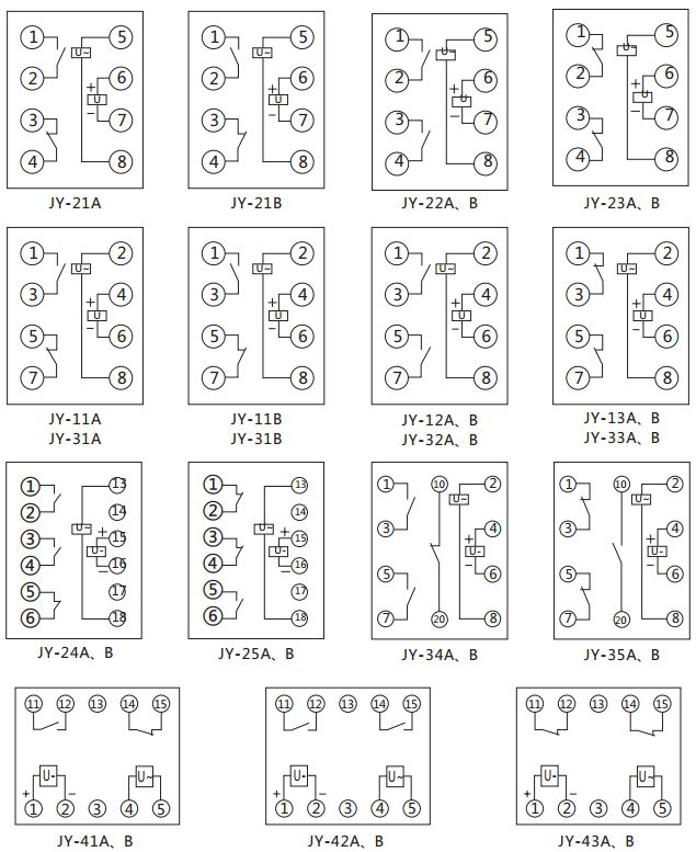 JY-43A靜態(tài)電壓繼電器內(nèi)部接線(xiàn)及外引接線(xiàn)圖