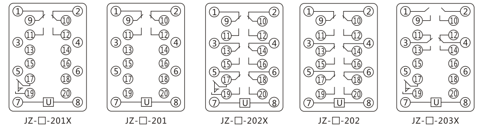 JZY（J)-206X靜態(tài)中間繼電器內(nèi)部接線圖及外引接線圖