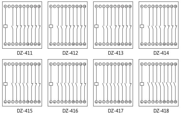 DZ-412中間繼電器內(nèi)部接線圖以及外引接線圖 DZ-412中間繼電器內(nèi)部接線圖以及外引接線圖